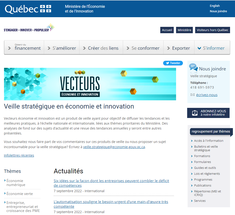 Trouvez des initiatives intéressantes sur le site du MEI  grâce à leur Vecteurs économie innovation