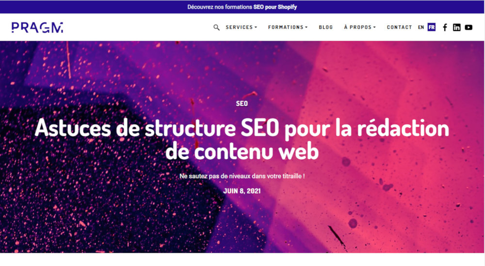 Capture d'écran du titre du billet dans le bandeau du site de PRAGM