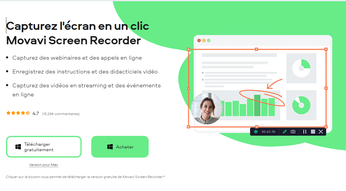 Représentation de l'action du logiciel de capture d'écran vidéo, Movavi